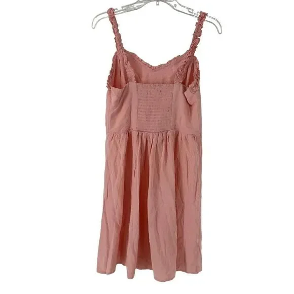 BooHoo Dress Pink Ruffle Sun Dress Smocked Womens Size 8 Knee Length Preppy NEW - Picture 2 of 10